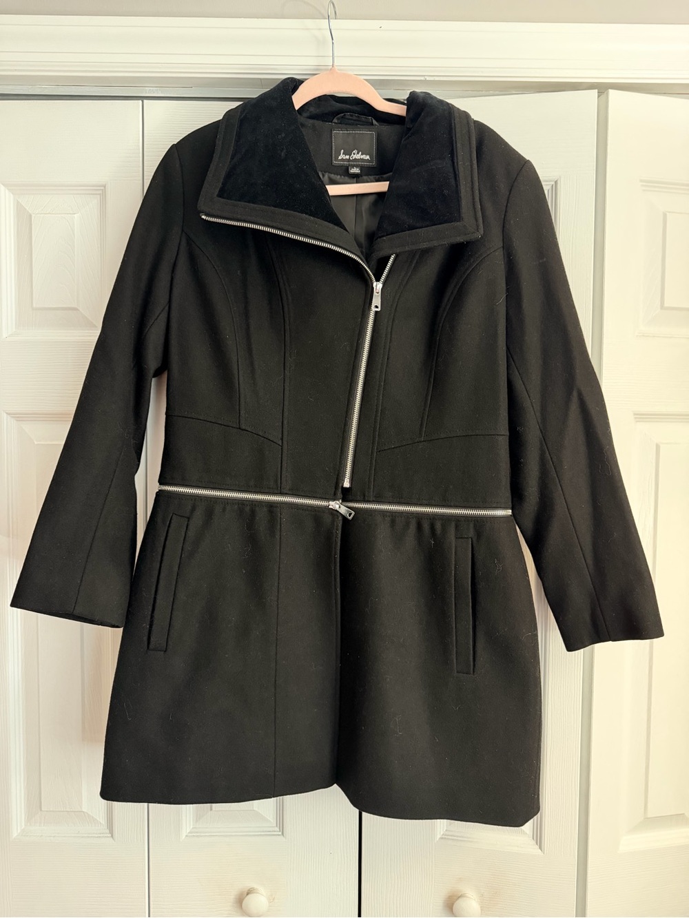 Sam Edelman Black Asymmetrical Coat with Removable Zip Waist